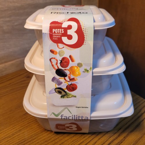 Pote Plástico Quadrado 400  800 e 1500ml (3 unidades)